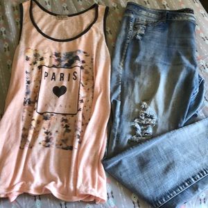 Sleeveless Top w/Stretch Jeans